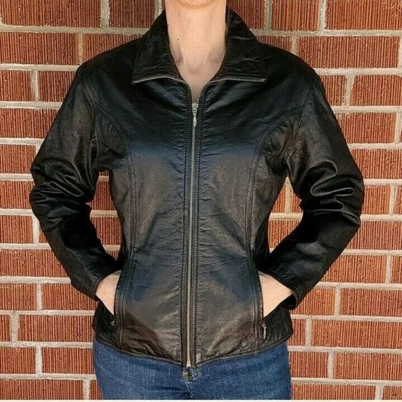 SOLD: VTG 90s Black Leather Maxima Medium Wilsons Zip Sexy Biker Retro Goth - Picture 9 of 10
